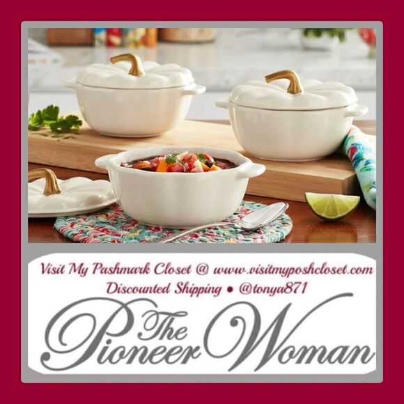🦋 New Pioneer Woman 14.2-Ounce Ceramic Linen Pumpkin Mini Coquette Set, 3 Count - Picture 1 of 8